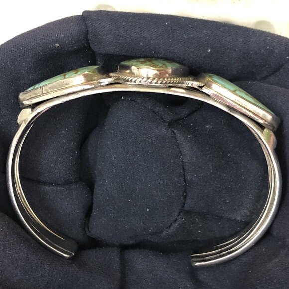 VINTAGE NAVAJO SILVER 3 TURQUOISE CUFF BRACELET - Picture 10 of 16